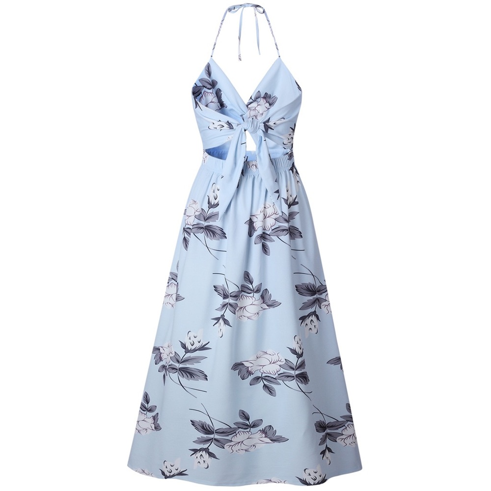 B2G1♦️🆕Floral Straps Tie Maxi Slit Dress Blue - Picture 5 of 6